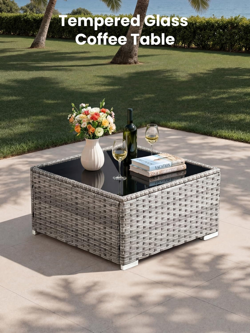 ovios Outdoor 7 Piece Coversation Set with Coffee Table,Sectional Patio Furniture Set with All-Weather Wicker Sofa,Modern Outside Couch for Balcony Backyard Pool, Dark Grey