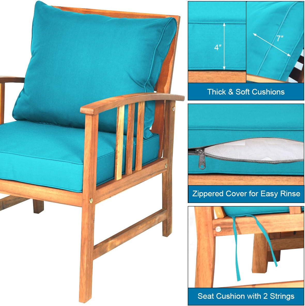 Tangkula 8 Pieces Acacia Wood Patio Furniture, Outdoor Seating Chat Set w/Gray Cushions & Back Pillow, Conversation Set w/Coffee Table for Garden, Backyard, Poolside