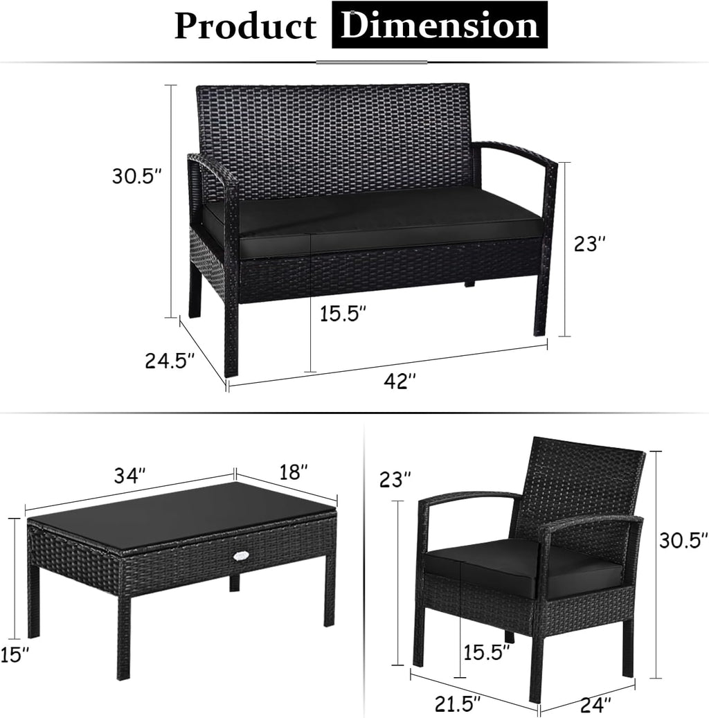 Tangkula 8 Pieces Wicker Patio Conversation Furniture Set, Outdoor Rattan Chair and Table Set, Patio Furniture Sets with Coffee Table & Washable Cushions for Courtyard Balcony Garden