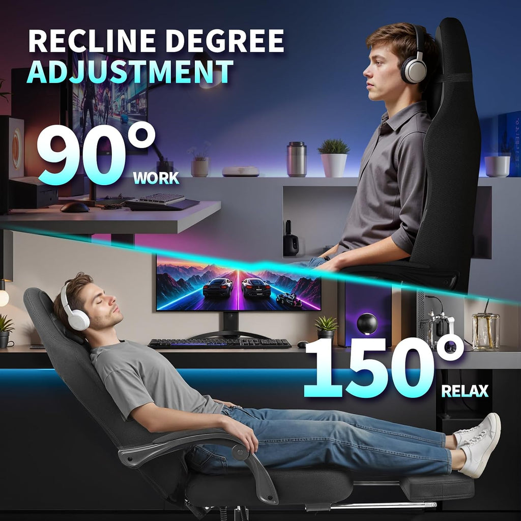 SITMOD Gaming Chair - 150° Reclining Ergonomic Gaming Chairs for Adults with Footrest & Premium Fabric, Big and Tall Computer Chair for Home Game Room, Gamer Chair & Silla Gamer Supports 400 lbs, Gray