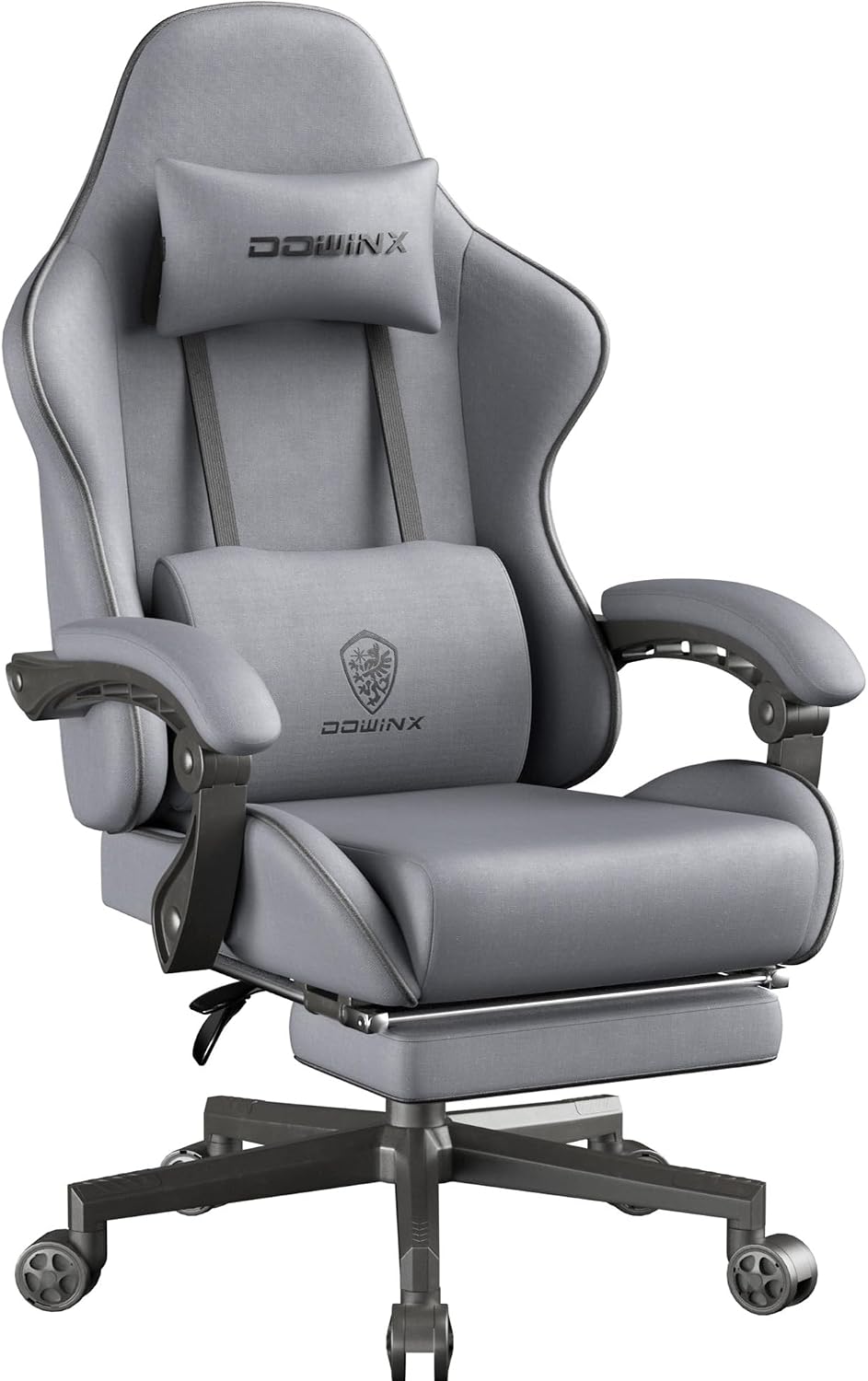 Dowinx Big and Tall Gaming Chair Fabric with Footrest Pocket Spring Cushion for Home Office, High Back Recliner Height Adjustable Ergonomic Comfy Cloth Computer Desk Chair, Grey