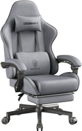 Dowinx Big and Tall Gaming Chair Fabric with Footrest Pocket Spring Cushion for Home Office, High Back Recliner Height Adjustable Ergonomic Comfy Cloth Computer Desk Chair, Grey