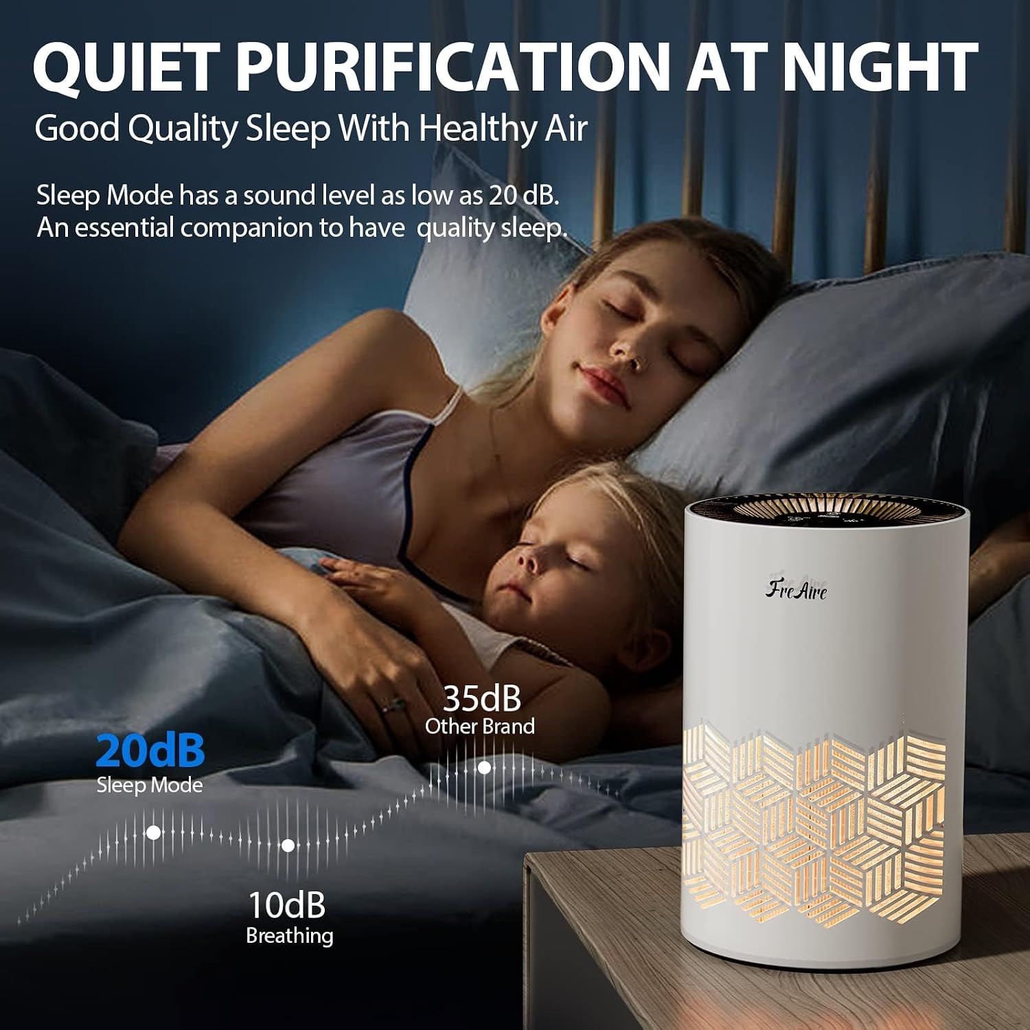 FreAire Air Purifiers for Bedroom, Air Purifiers for Home with Ambient Lights, Air Cleaner for Smoke Dust Pollen and Pet Dander for Home/Pets/Bedroom