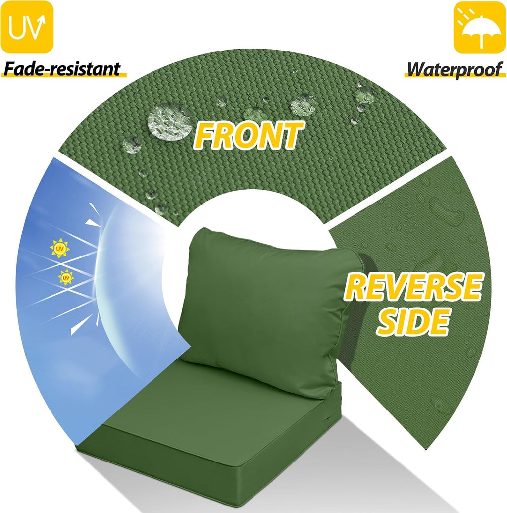 AAAAAcessories Outdoor Deep Seat Cushions, Waterproof, Fade-Resistant Patio Furniture Replacement Cushions, 24' x 24' x 5', Set of 4, Dark Moss Green