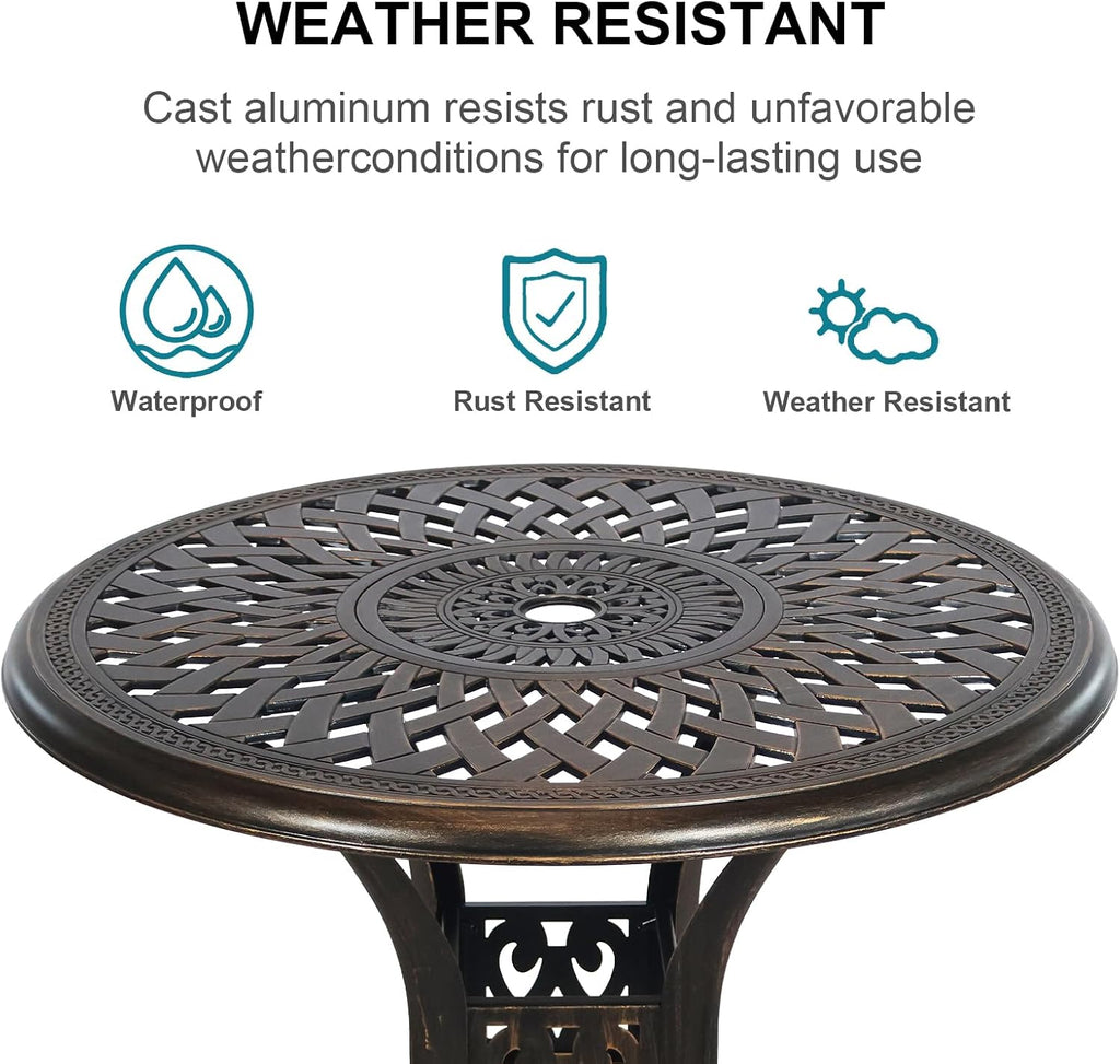 30.31' Outdoor Table and Chairs, Patio Table Set with 2.36' Umbrella Hole, Anti-Resistant Outdoor Dinning Set, Cast Aluminum Patio Furniture Set for Garden, Porch, Deck