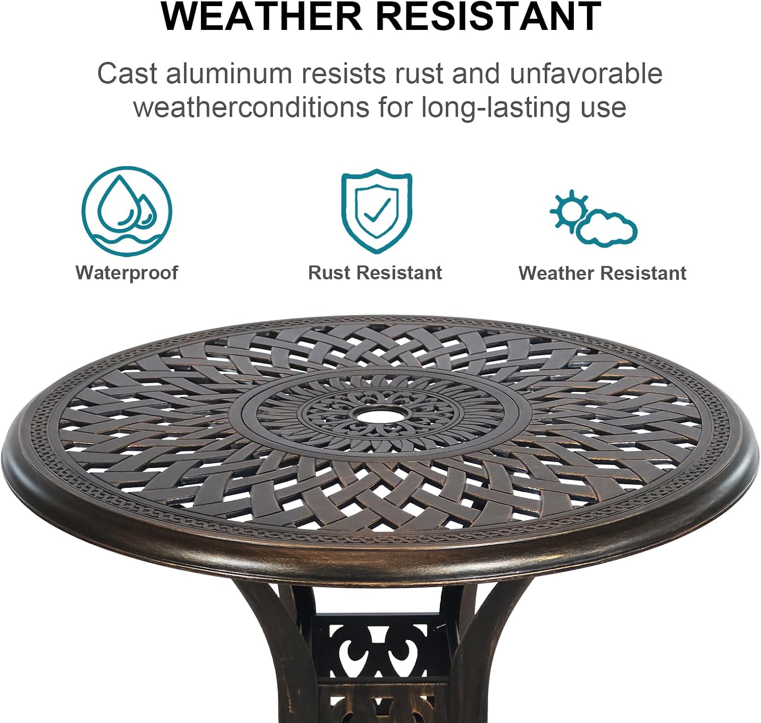 30.31' Outdoor Table and Chairs, Patio Table Set with 2.36' Umbrella Hole, Anti-Resistant Outdoor Dinning Set, Cast Aluminum Patio Furniture Set for Garden, Porch, Deck