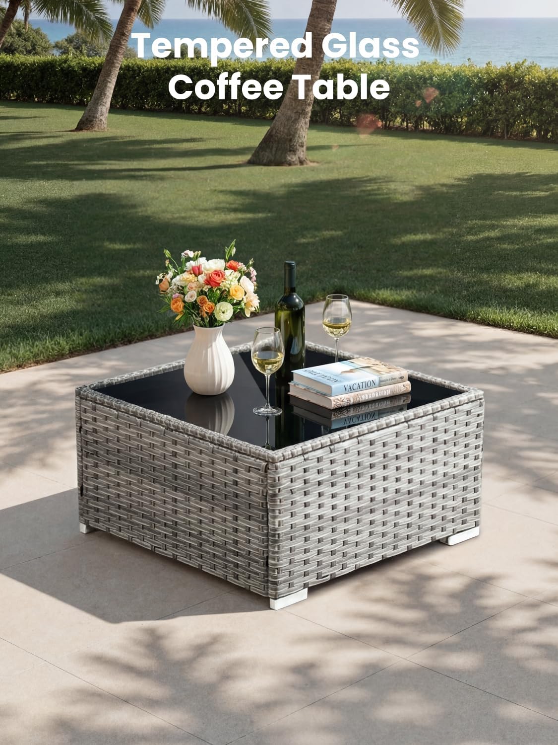 ovios Outdoor 5 Piece Coversation Set with Coffee Table,Sectional Patio Furniture Set with All-Weather Wicker Sofa,Modern Outside Couch for Balcony Backyard Pool, Black