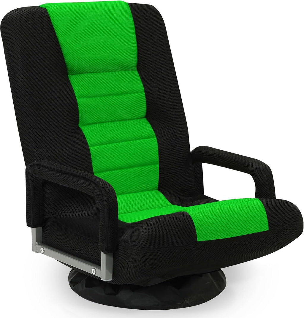 Swivel Floor Gaming Chair w/Armrests,Folding Video Reclining Sofa w/6 Adjustable Position, Padded Backrest & Cushion, Lazy Lounger Couch for E-Sports, Reading, Relaxing, Watching TV, Green