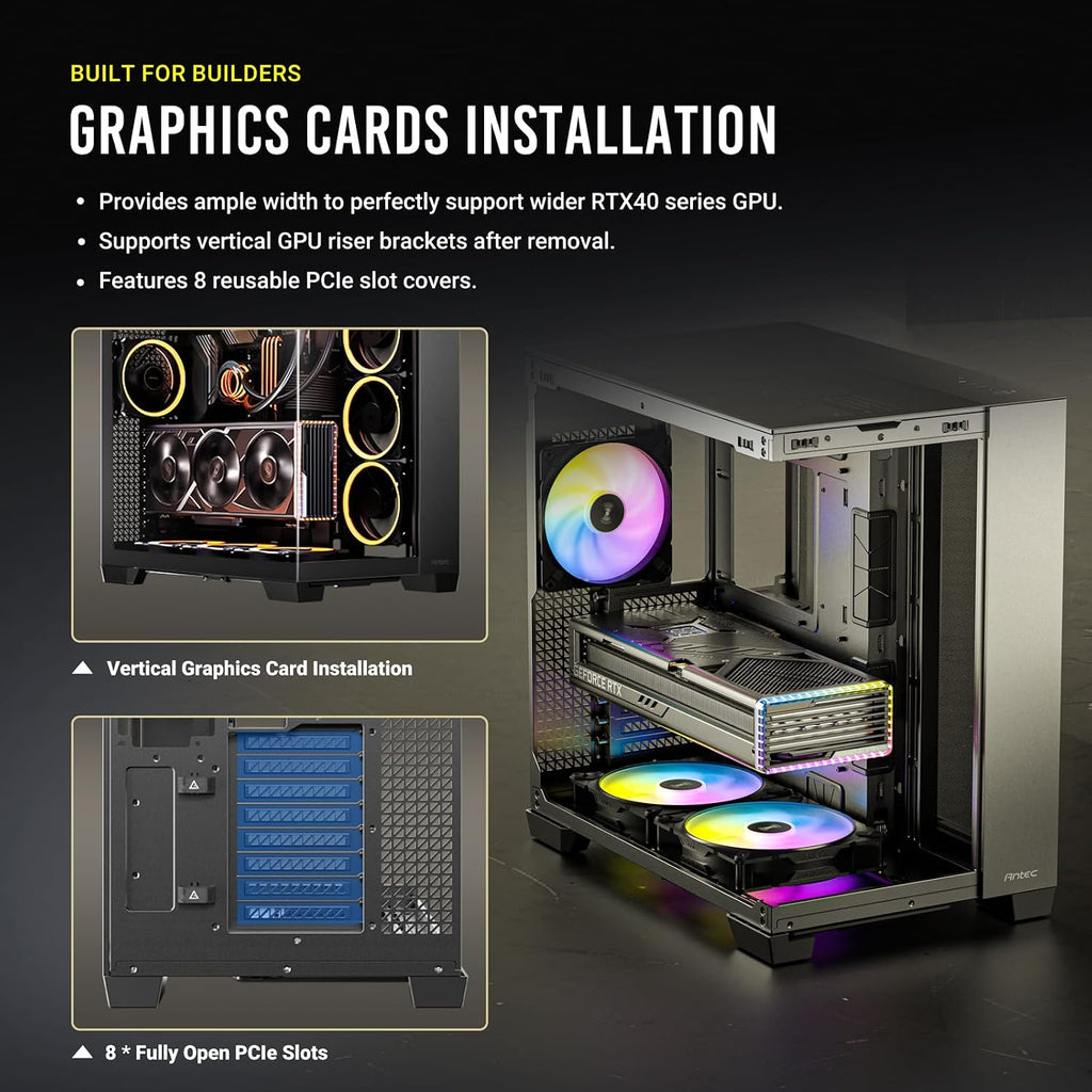 Antec C8 ARGB, 2X TQR 160mm & 1x TQ 140mm ARGB PWM Fans Included,Dual-Chamber Layout, Type-C, 360mm Radiator Support, Seamless TG Front & Side Panels, RTX 40 Compatible, Full-Tower E-ATX PC Case