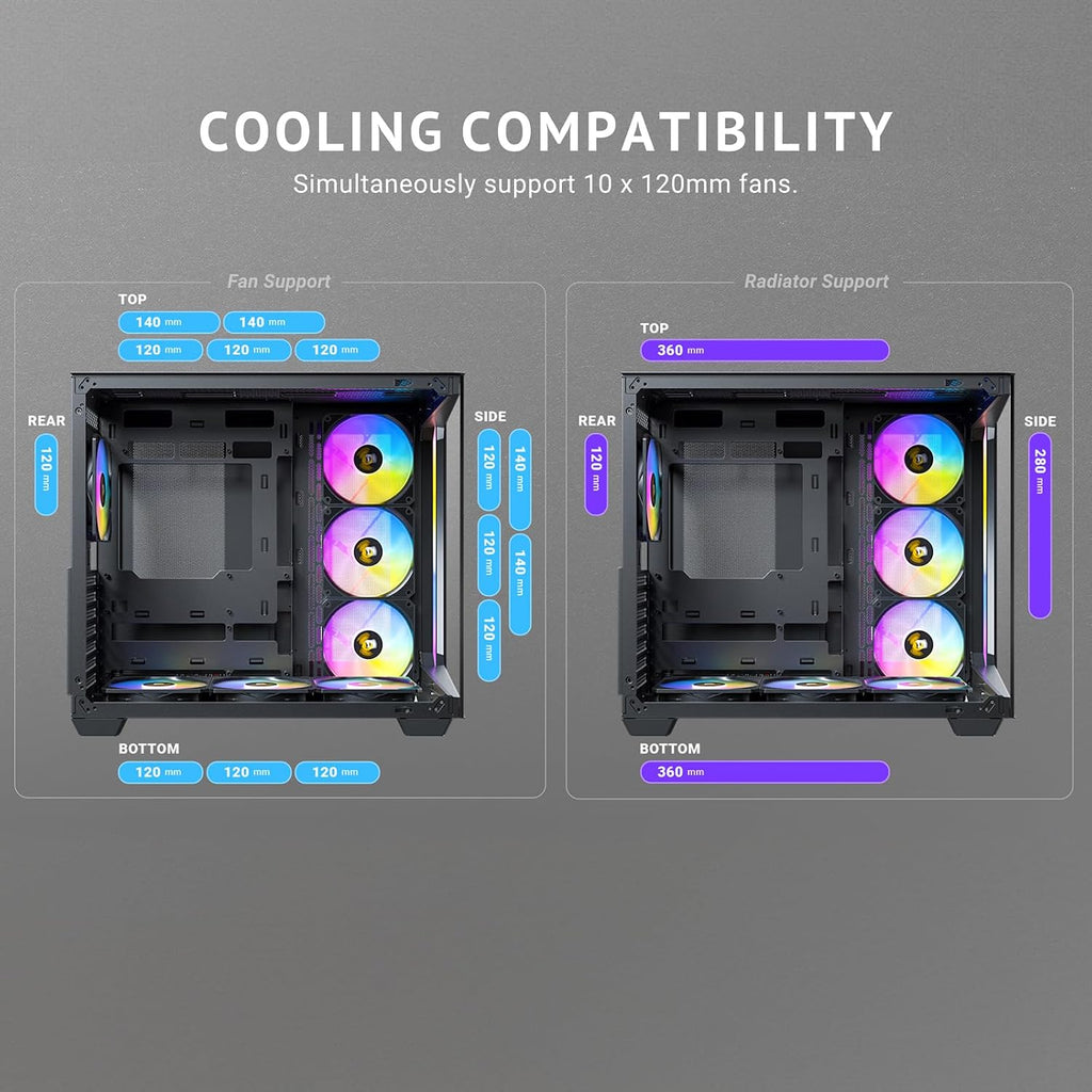 Antec C5 ARGB, Mid-Tower ATX PC Case, Seamless Tempered Glass Front & Side Panels, 7×120mm ARGB PWM Fans Included, Supports Up to 10 Fans, 360mm Radiator Support, Type-C 3.2 Gen 2