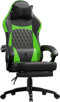 Dowinx Gaming Chair with Pocket Spring Cushion, Ergonomic Computer Chair with Massage Lumbar and Footrest for Adults, High Back Game Chair Leather for Office Gaming 300LBS, Green New