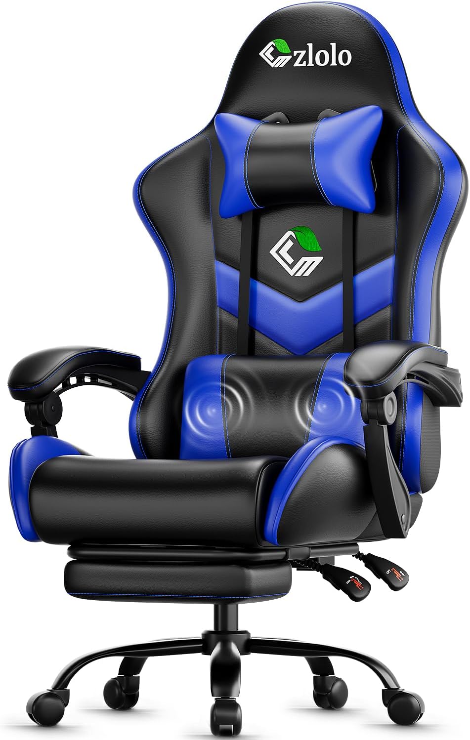 Czlolo Gaming Chair, Ergonomic Office Computer Chair with Footrest and Lumbar Support Massager Racing Style High Back Video Gamer Chair, Wide＆Thick Cushion, 90°-135° Recline, Adjustable Height, Blue