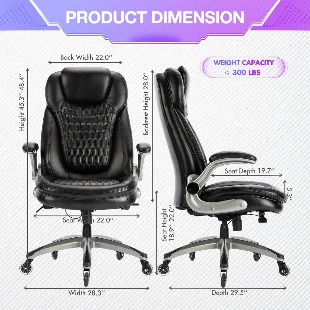 COLAMY Executive Office Chair, Bonded Leather Desk Chair with Flip-Up Arms, Lumbar Support, Ergonomic Tilt & Tension Control for Home Office