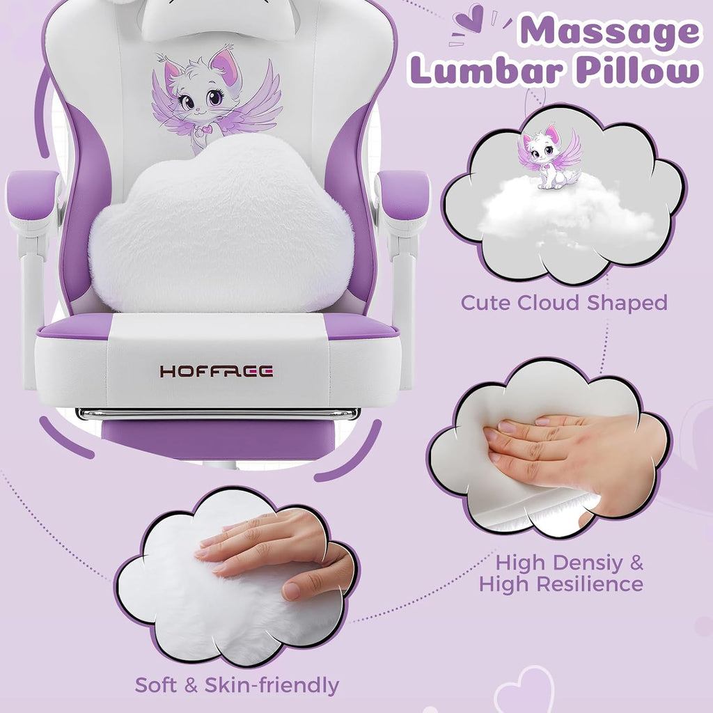 HOFFREE Gaming Chair for Girls with Cat Ears Massage Lumbar Computer Chair Game Chairs for Adults