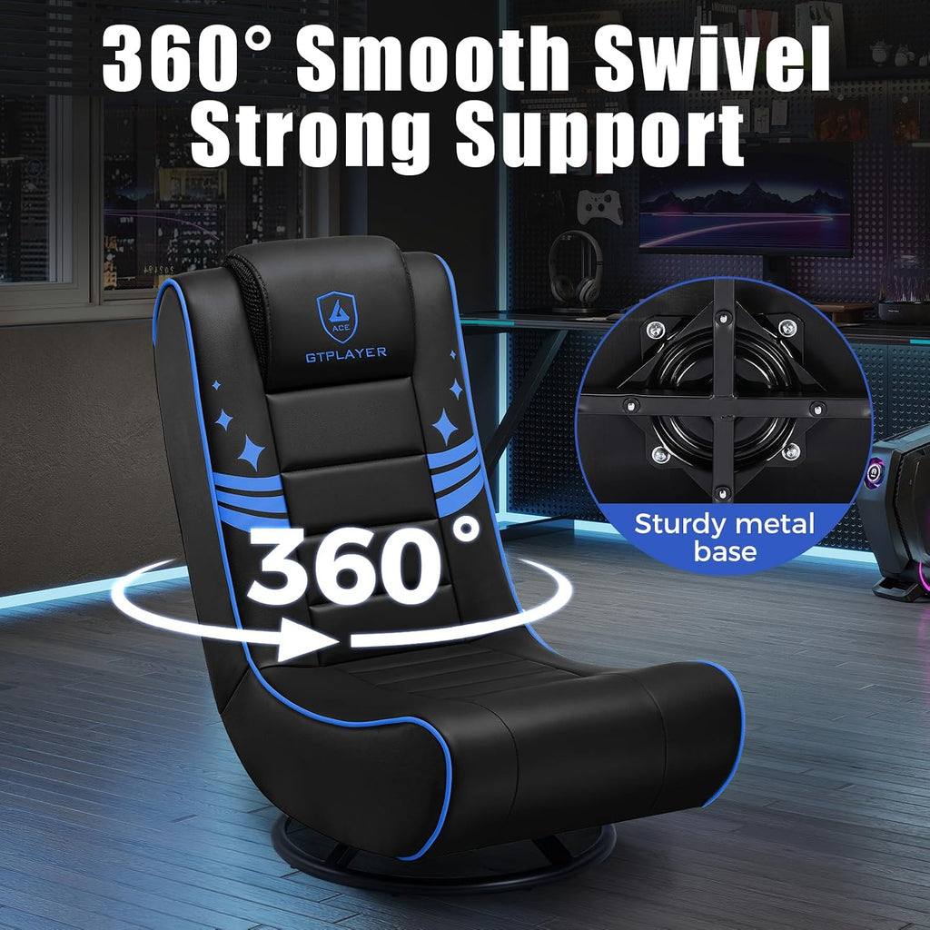 GTPLAYER Floor Gaming Chair Foldable Swivel Floor Chairs for Kids Boys Comfy Video Game Seat with 360° Multipurpose for Gamers, Bedroom or Game Room(Black-Blue)