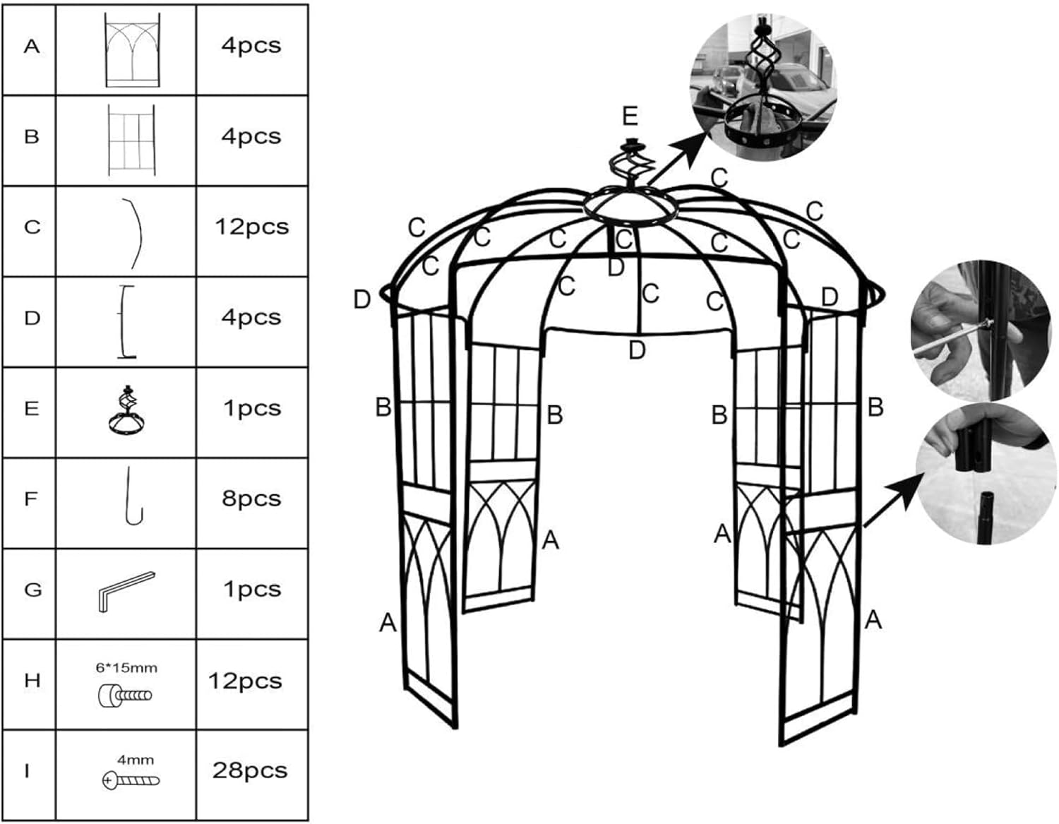 GarveeLife 8.8 ft Birdcage Shape Garden Arch, Metal Garden Arch Trellis for Climbing Plants, Outdoor Garden Arbor for Wedding Arches and Party Decorations, Black