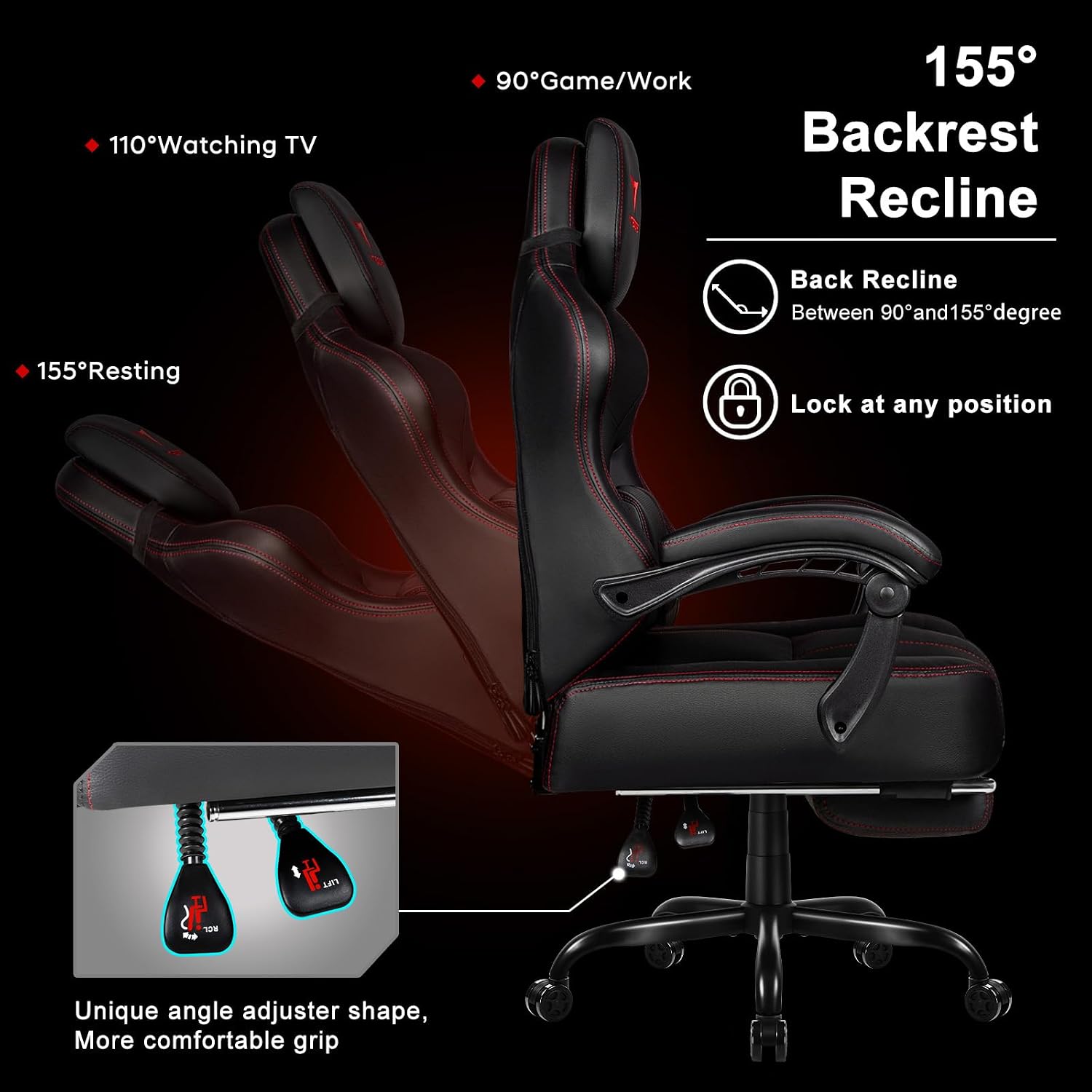 VITESSE Big and Tall Gaming Chair 400lb Weight Capacity with Footrest, Ergonomic Video Game Chair for Adults with Oversized Headrest and Lumbar Pillow, Computer Chair Gaming for Office (Black+Red)