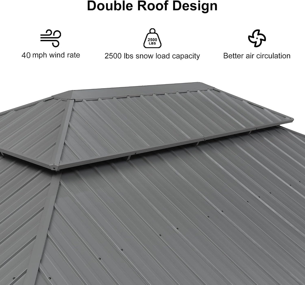 PURPLE LEAF 14' x 20' Patio Hardtop Gazebo Metal Roof Heavy Duty Wind Resistance Outdoor Permanent Large Pavilion Gazebo for Patio Deck and Garden, Netting and Curtains Included, Light Grey
