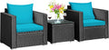 Tangkula 3 Pieces Patio Furniture Set, PE Rattan Wicker Sofa Set w/Washable Cushion Cover and Tempered Glass Tabletop, Outdoor Conversation Furniture for Garden