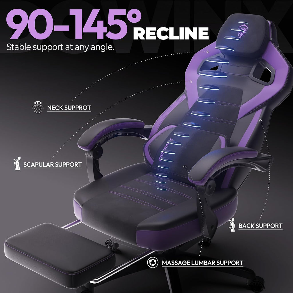 Dowinx PU Leather Gaming Chair with Footrest, Big and Tall Ergonomic Computer Chair with Lumbar Support, Wide Back Gamer Chair for Heavy People, Purple