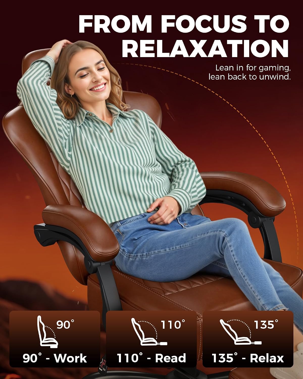 GTPLAYER Big and Tall Gaming Chair with Footrest, Ergonomic Office Desk Chair with 4.4in Thick Cushion and Wide Wingless Seat, Comfortable Leather Computer Chair, Predator Series, Chocolate Brown