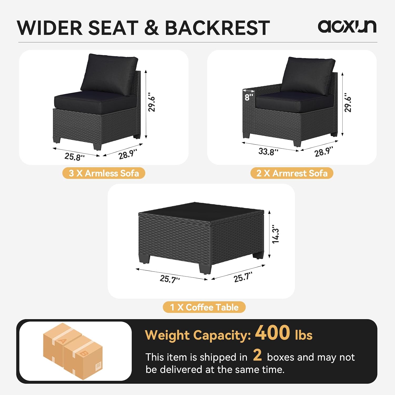 Aoxun Patio Furniture Set, 6 Pcs Outdoor Patio Furniture Sets with 4in Thicken Cushion, Widen Armrests Wicker Outdoor Sectional for Backyard & Garden, Black