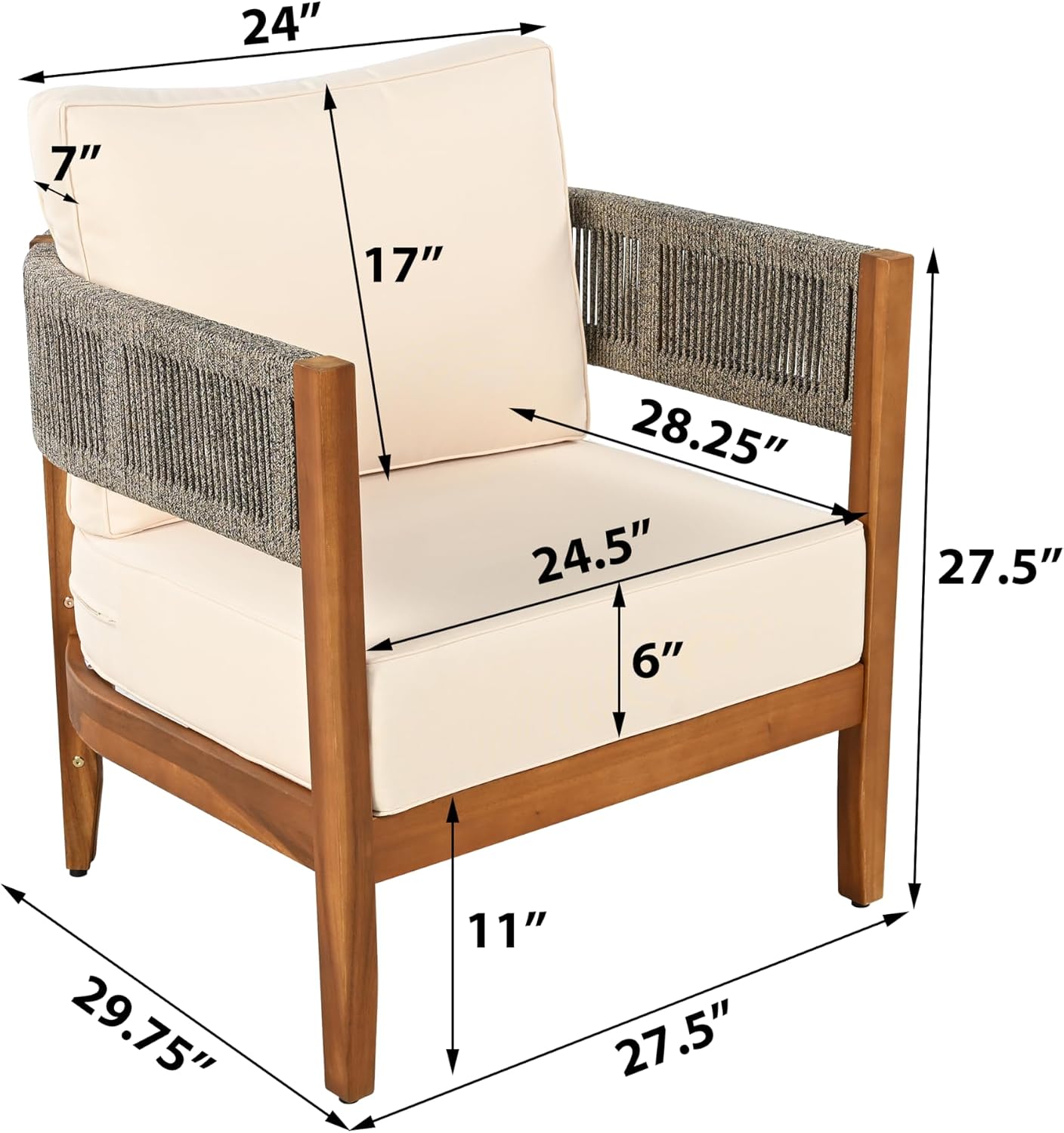 Christopher Knight Home Rekker Acacia Wood Outdoor Club Chair Set of 2, Patio Accent Chair with Removable Cushion, Patio Furniture Set Comfy Reading Chair, Wooden Single Lounge Sofa Set, Teak+Beige