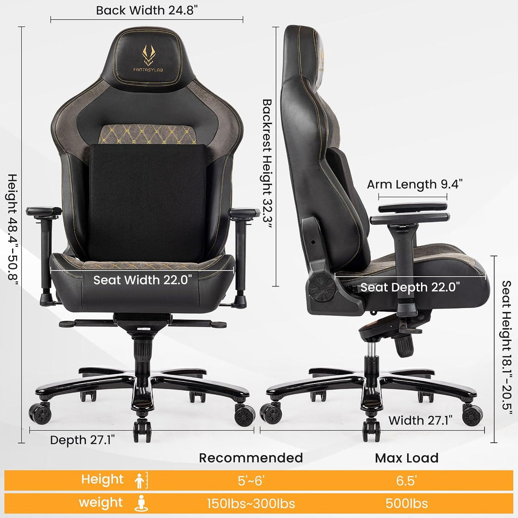 Big and Tall Gaming Chair 440LBS Gaming Chair with Metal Base Memory Foam Lumbar 4D Adjustable Armrest Computer Chair for Heavy People Ergonomic High-Back Computer Chair