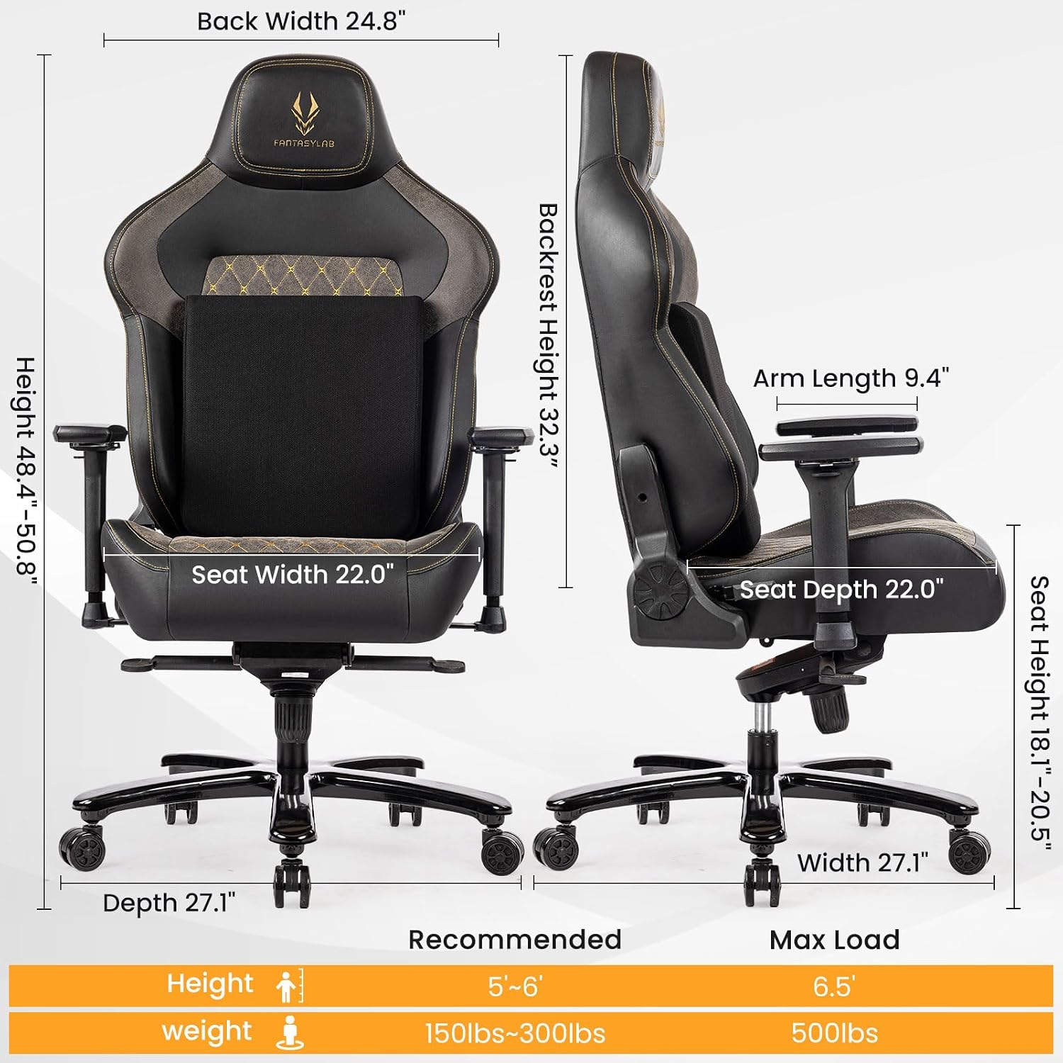 Big and Tall Gaming Chair 440LBS Gaming Chair with Metal Base Memory Foam Lumbar 4D Adjustable Armrest Computer Chair for Heavy People Ergonomic High-Back Computer Chair