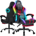 HOFFREE LED Gaming Chair with Bluetooth Speakers Massage Gaming Chair with RGB Lights Big and Tall Game Chairs for 400lbs Heavy People High Back Computer Desk Chair with Footrest Red and Black