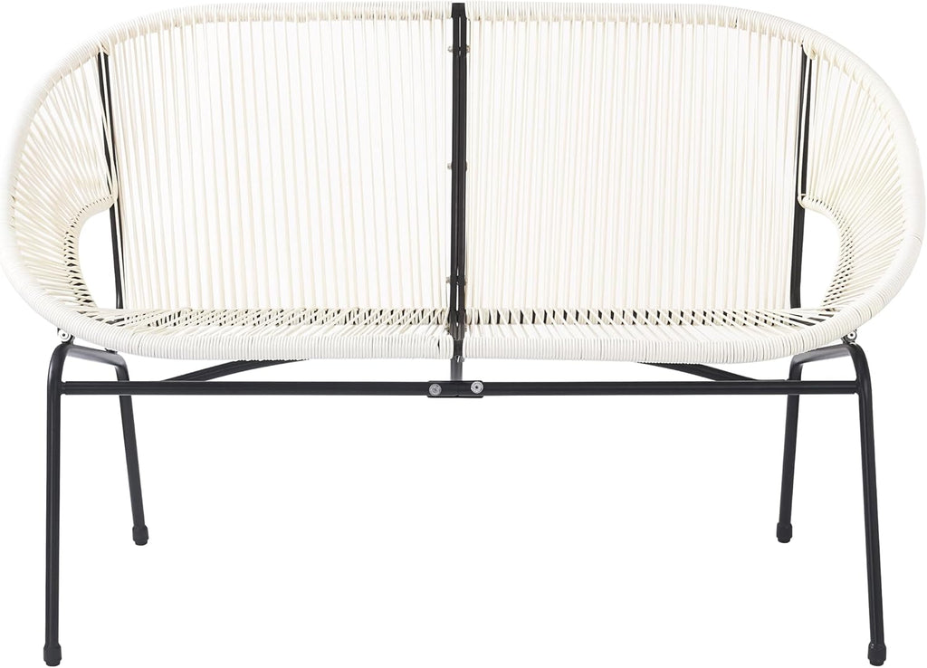 Christopher Knight Home Dessa 3 Piece Patio Furniture Set, Patio Wicker Accent Chair Set of 2 and Loveseat, Metal Frame 4 Seater Outdoor Papasan Lounge Chair Set, PE Rattan Outdoor Bistro Set, White