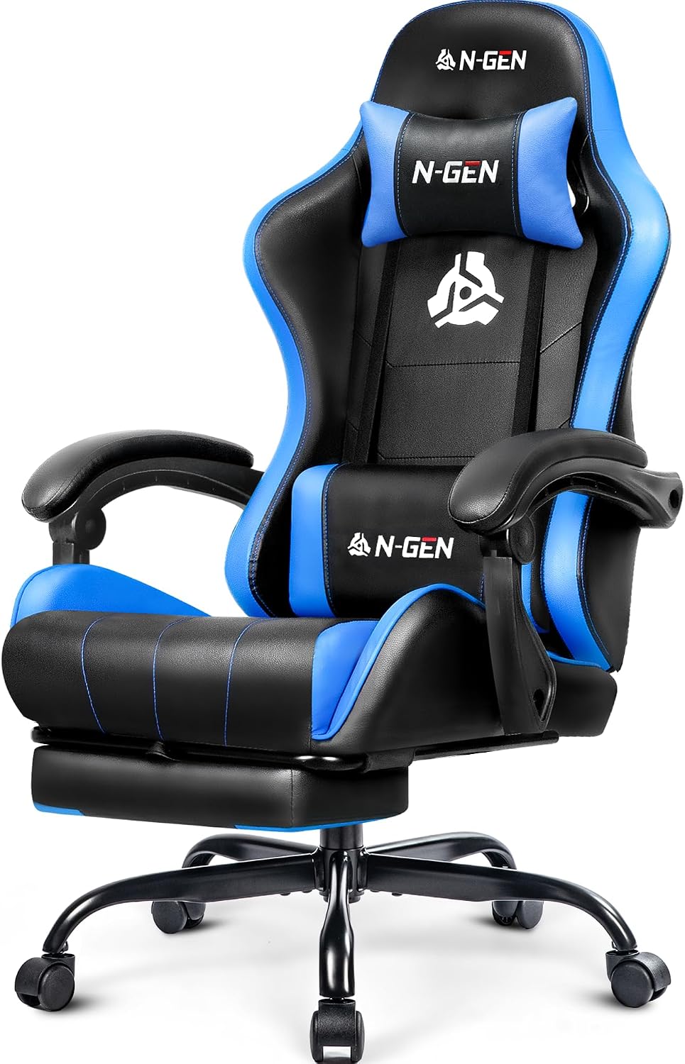 NEO CHAIR Video Gaming Chair with Footrest High Back Ergonomic Comfortable Office Computer Desk with Lumbar Support Height Adjustable with PU Leather Recliner for Adults Women Men (Blue)