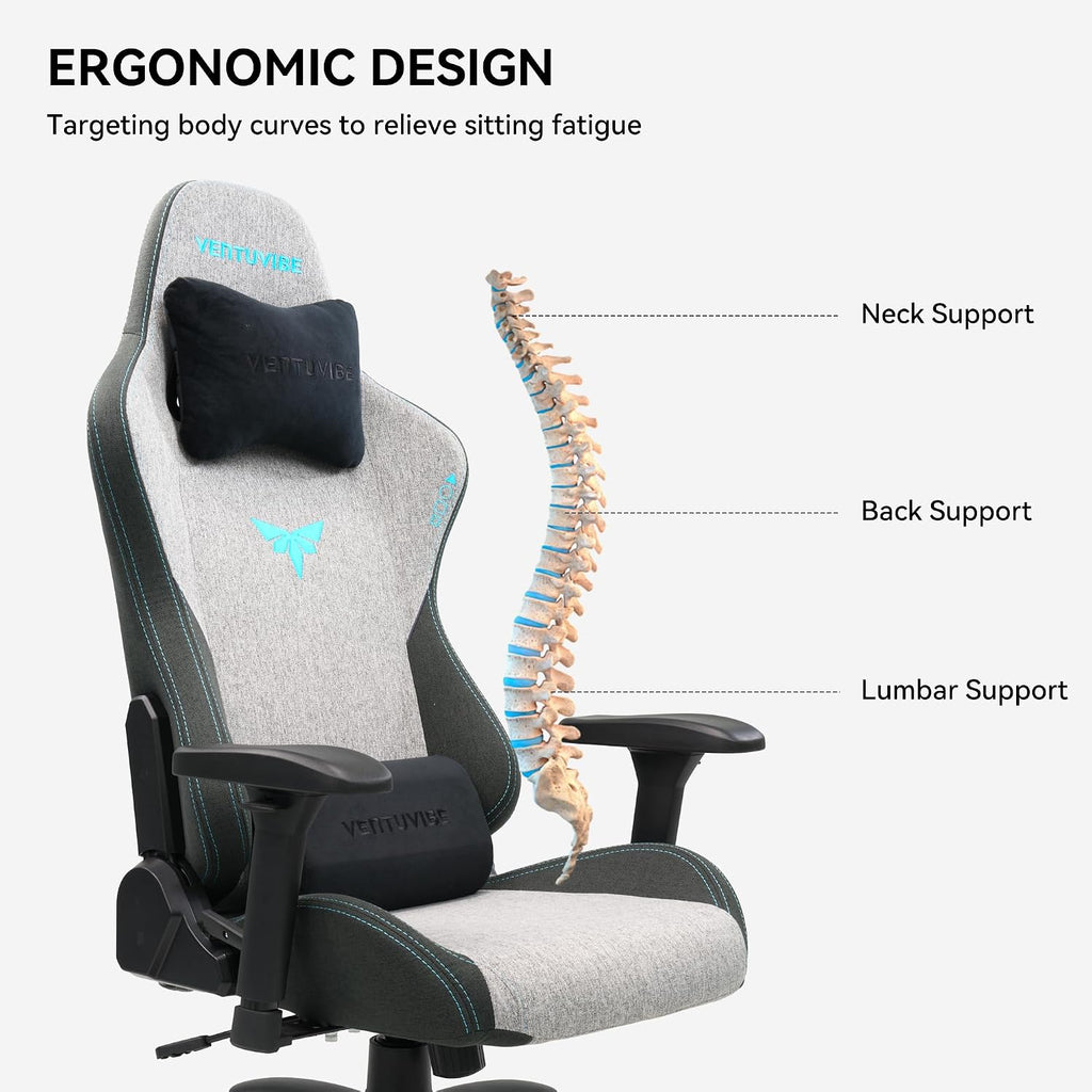 Gaming Chair 4D Adjustable Armrests - 155° Reclining & 320lb Capacity, High Back Ergonomic Computer Chair with Lumbar Support, Fabric Office Chair for Adults (Gray)