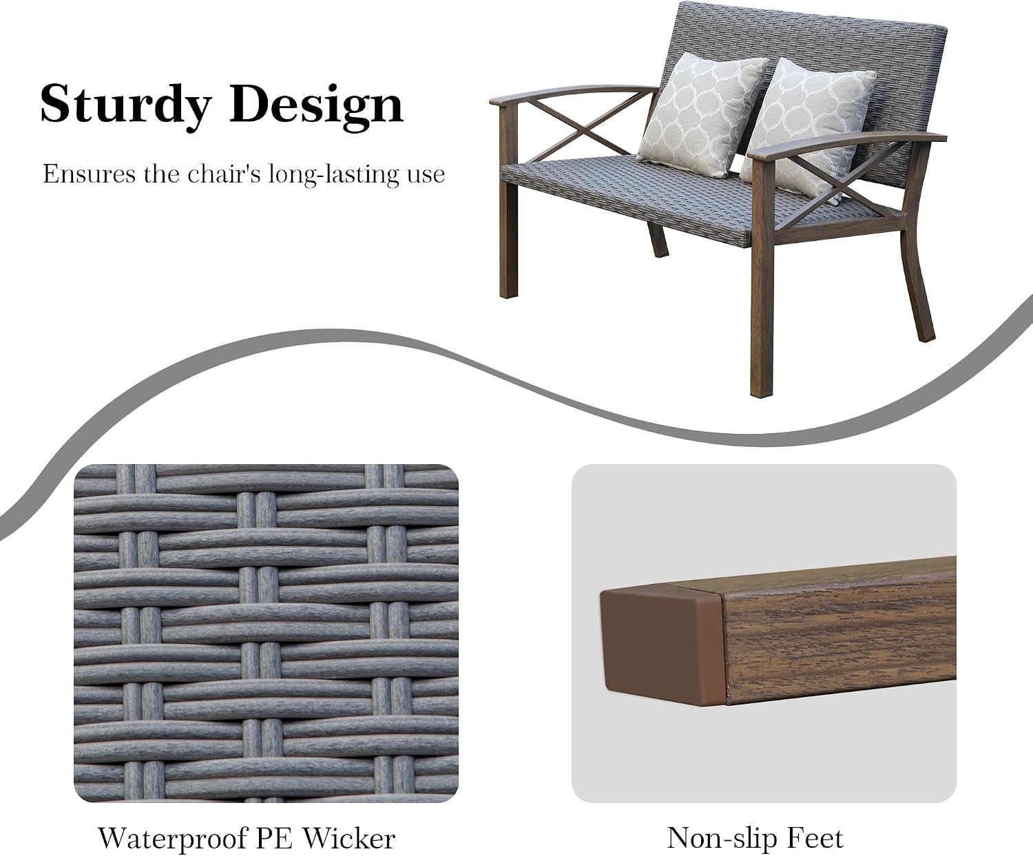 Domi Aluminum Patio Furniture Set, 2-Piece Modern Conversation Set with Cotton Padding Backrests and Seats, Outdoor Loveseat Metal Sofa Set with 5.5 Inch Cushion and Coffee Table for Balcony, Garden