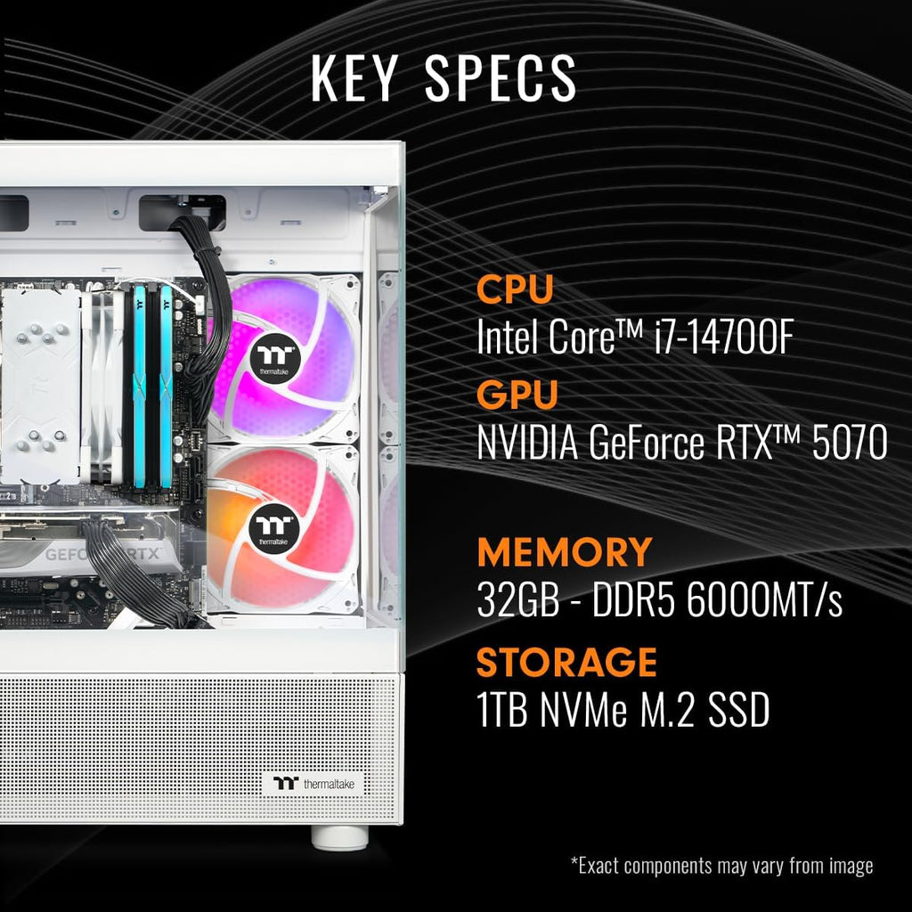 Thermaltake LCGS View i1470S-170 Gaming Desktop (Intel Core™ i7-14700F, ToughRam 32GB DDR5 6000MT/s RGB Memory, NVIDIA® GeForce RTX™ 5070, 1TB NVMe M.2, WiFi, Windows 11) V17S-B760-570-LCS