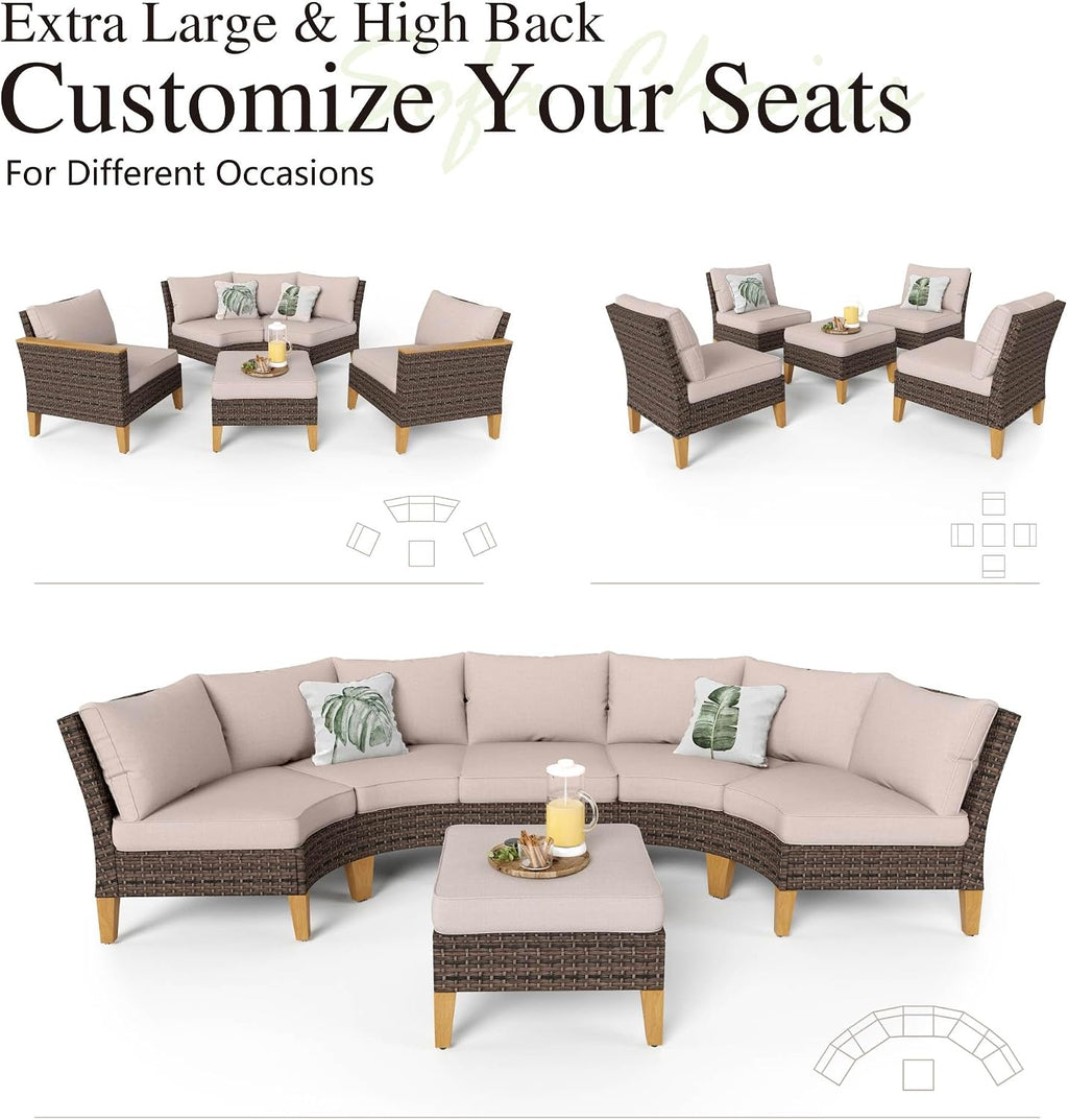 Sophia & William Patio Furniture Set with Swivel Chairs, 8 Piece Outdoor Wicker Sectional Furniture Modular Sofa Couch, Conversation Set for Deck Backyard Lawn, Beige