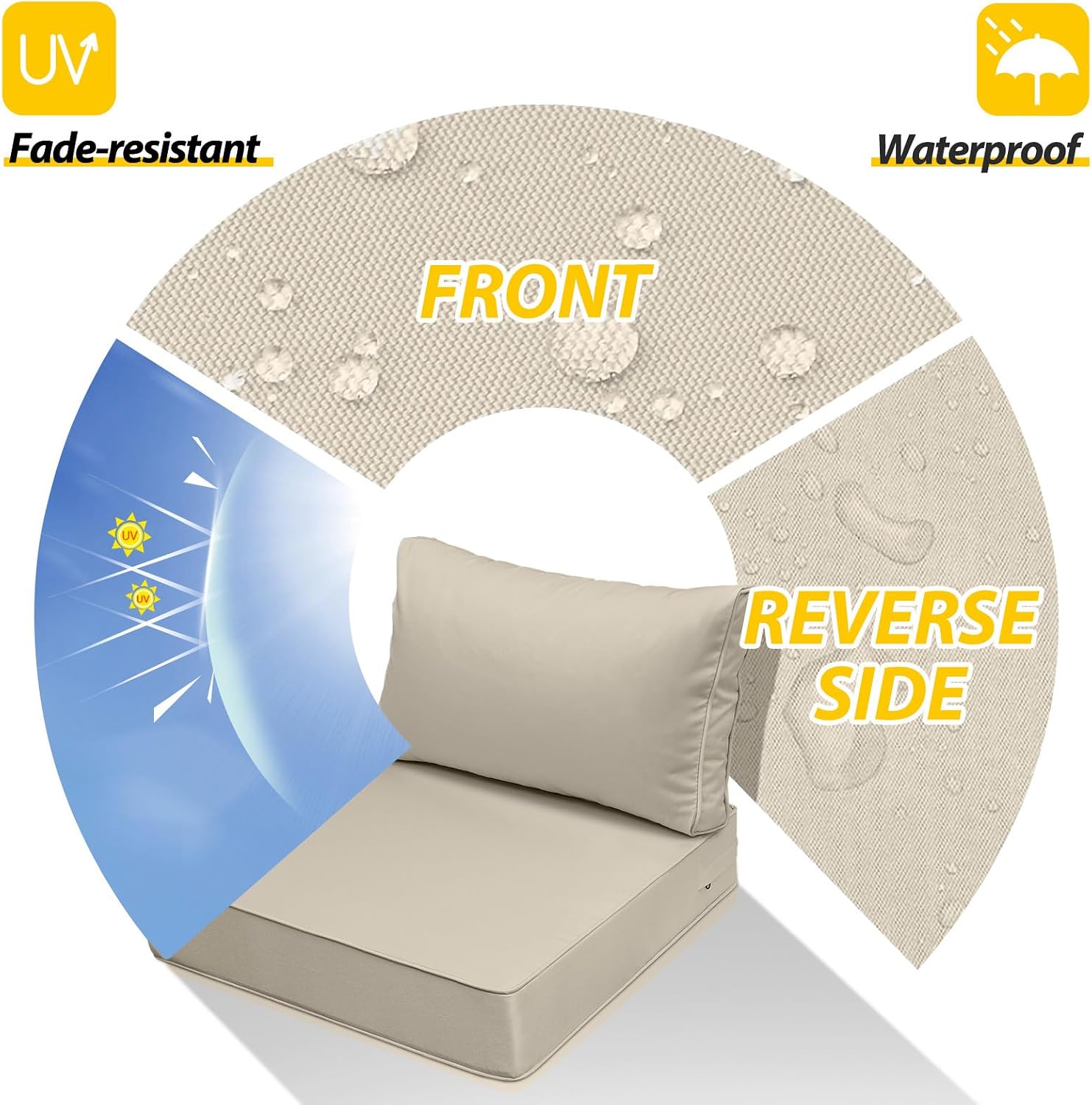 AAAAAcessories Outdoor Seat Cushions for Chairs, Fade-Resistant, Waterproof Patio Furniture Replacement Cushions, 23' x 23' x 5' + 23' x 13.5', Set of 4, Beige