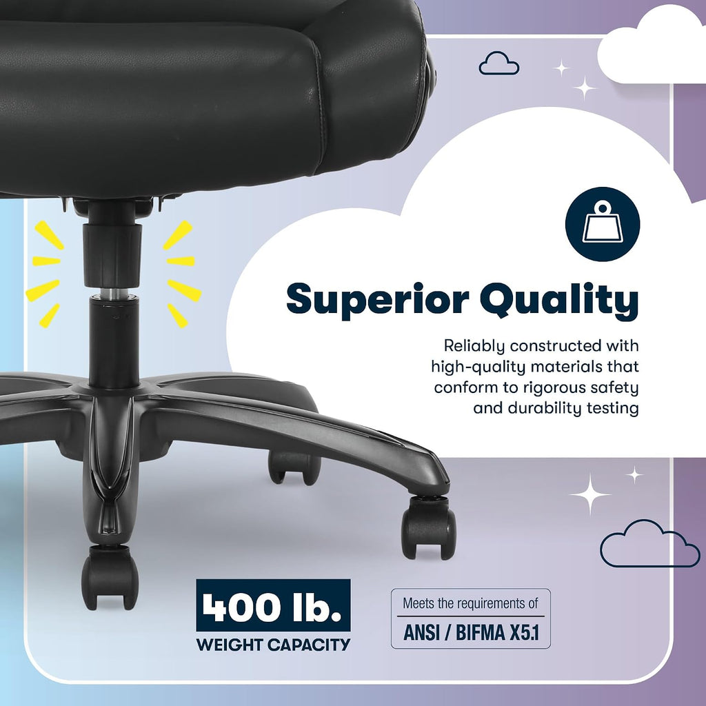 Serta Torrington Big & Tall Office Chair, with Flip-Up Padded Armrests, Ultra-Comfortable ComfortCoils Seat Cushion Technology, Modern Executive Premium PU Desk Chair, Black