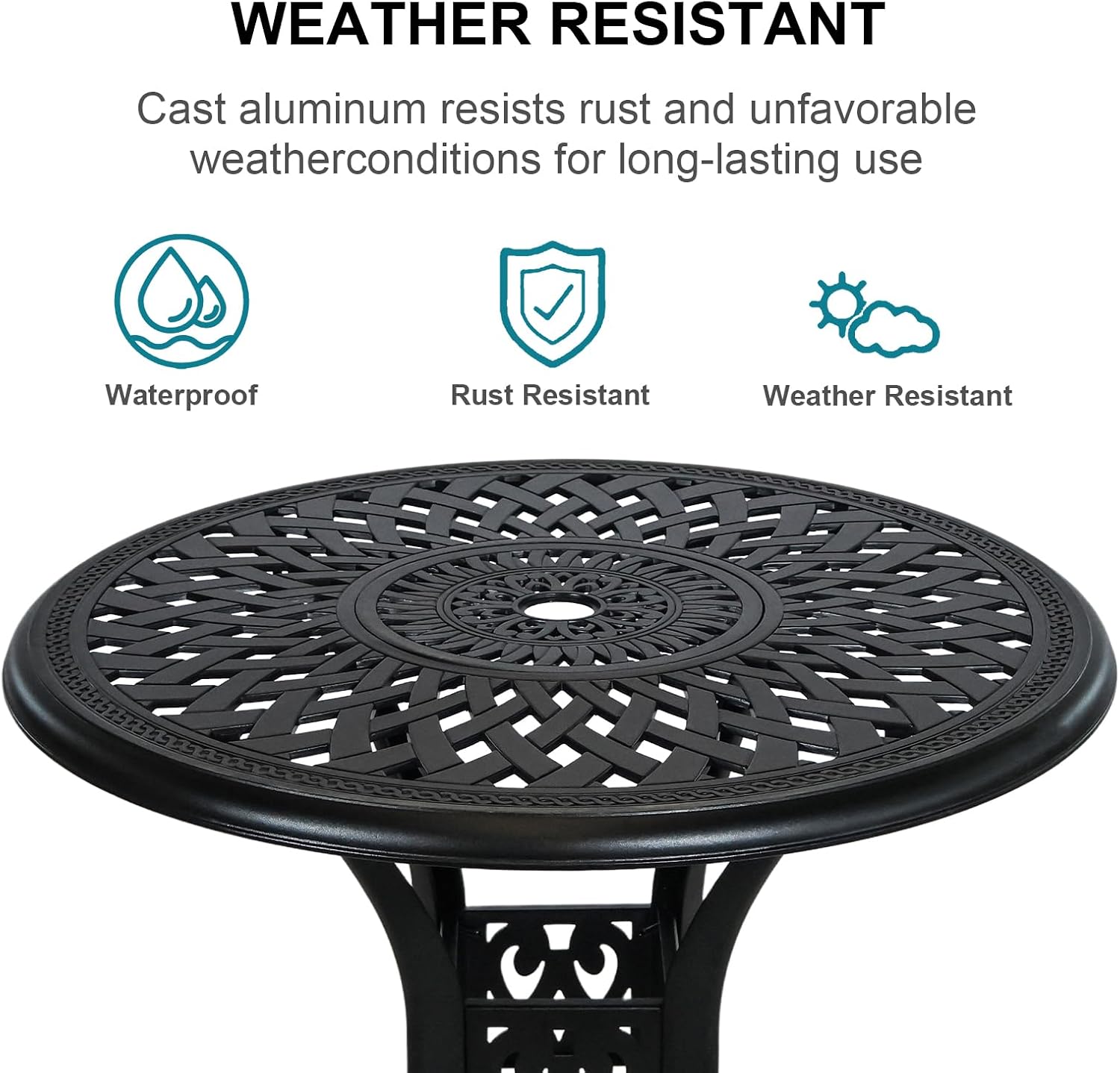 30.31' Outdoor Table and Chairs, Patio Table Set with 2.36' Umbrella Hole, Anti-Resistant Outdoor Dinning Set, Cast Aluminum Patio Furniture Set for Garden, Porch, Deck