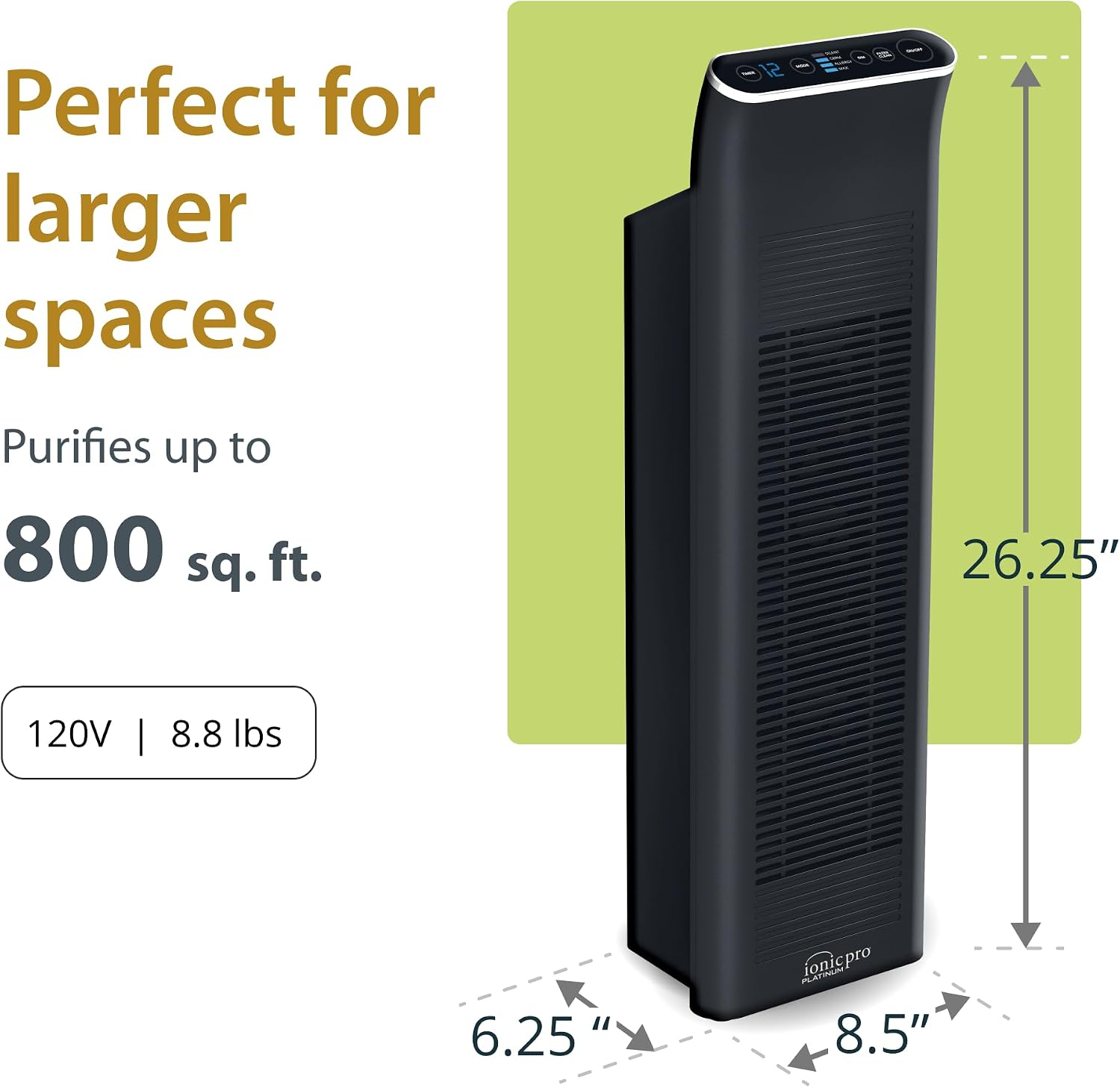 Ionic Pro Platinum (TA750) Air Purifier Tower, Never Replace Filters, Quiet Negative Ion Technology, Cleans Rooms Up to 800 sq ft