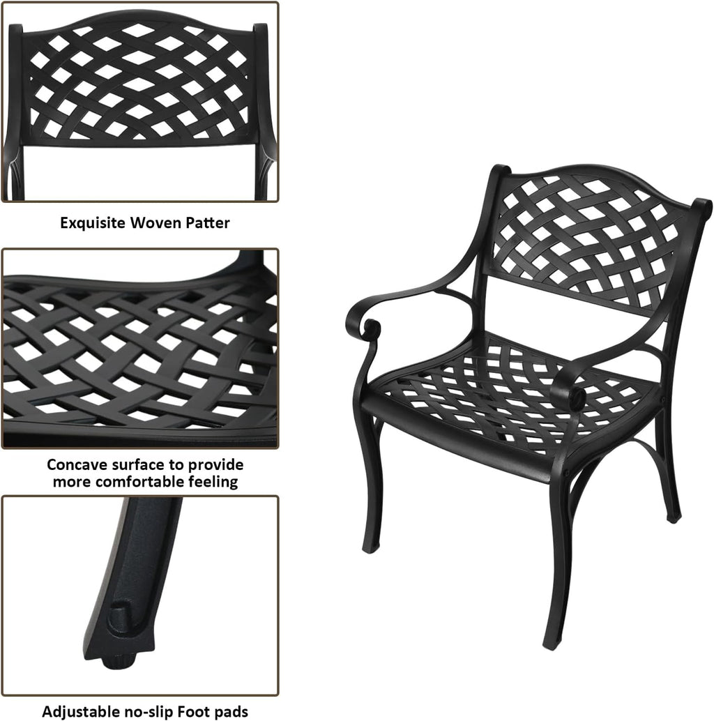 30.31' Outdoor Table and Chairs, Patio Table Set with 2.36' Umbrella Hole, Anti-Resistant Outdoor Dinning Set, Cast Aluminum Patio Furniture Set for Garden, Porch, Deck