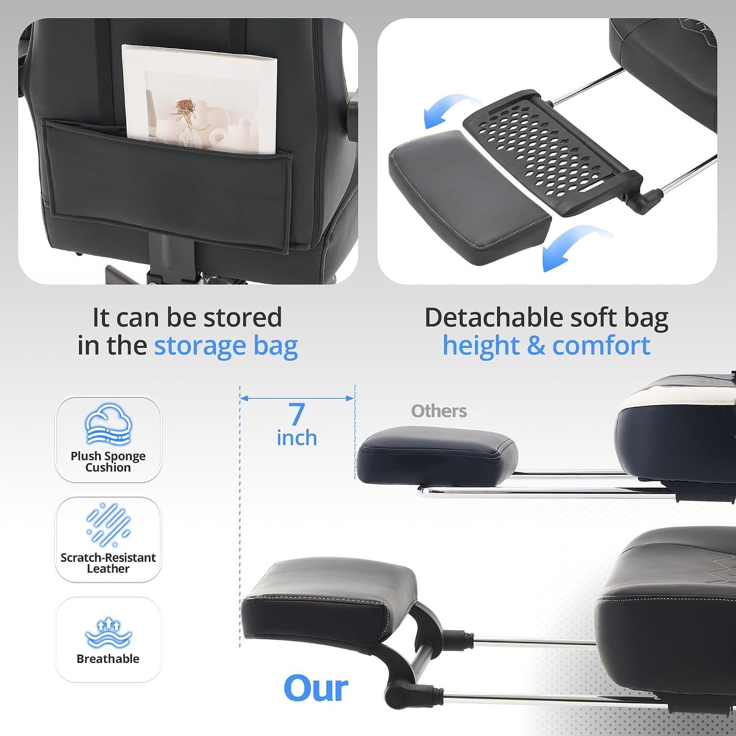 Gaming Chair Breathable Leather with Pocket Spring Cushion, Wide and High Ergonomic Office Chair with Headrest, Computer Gaming Chair with Footrest for Adult and Teen (Black Leather)