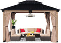 FAB BASED 10x12FT Hardtop Wood Gazebo, Natural Solid Cedar Frame Gazebo with 2-Tier Vented Roof, Outdoor Metal Canopy Pavilion with Netting & Curtains for Deck, Garden, Backyard, Lawn