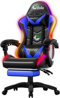 Czlolo Gaming Chair, RGB LED Lights Computer Chair with Footrest, Lumbar Support Massager Gamer Chair, High Back, 90-135° Reclining, Linkage Armrests, Blue