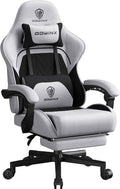 Dowinx Big and Tall Gaming Chair Fabric with Footrest Pocket Spring Cushion for Home Office, High Back Recliner Height Adjustable Ergonomic Comfy Cloth Computer Desk Chair, Black Grey