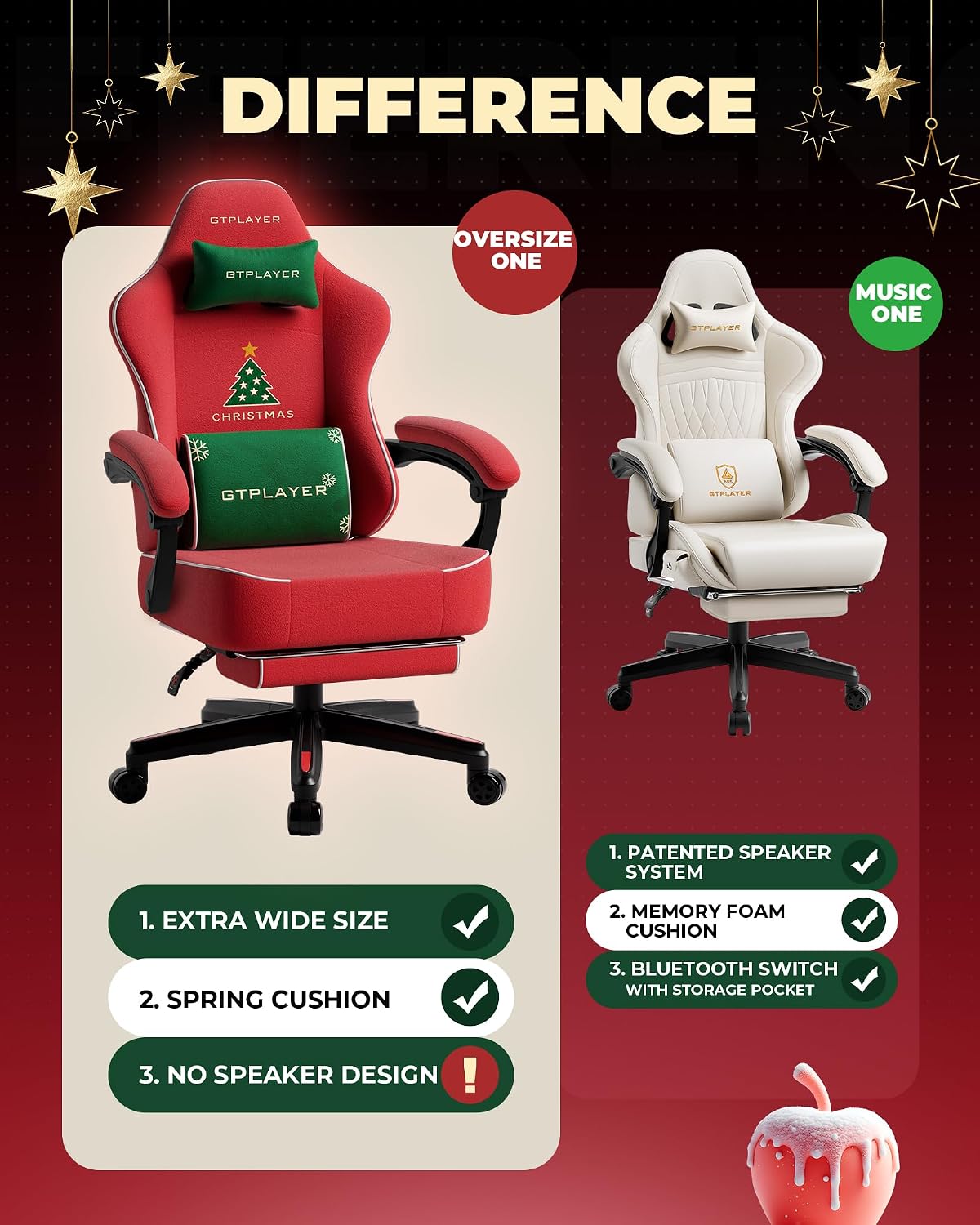 GTPLAYER Gaming Chair for Adults, Ergonomic Video Game Chairs, Footrest & Linkage Armrest, Reclining High Back Silla Gamer with Wider Seat for Home Office, Ace Pro, Christmas(Velvet)