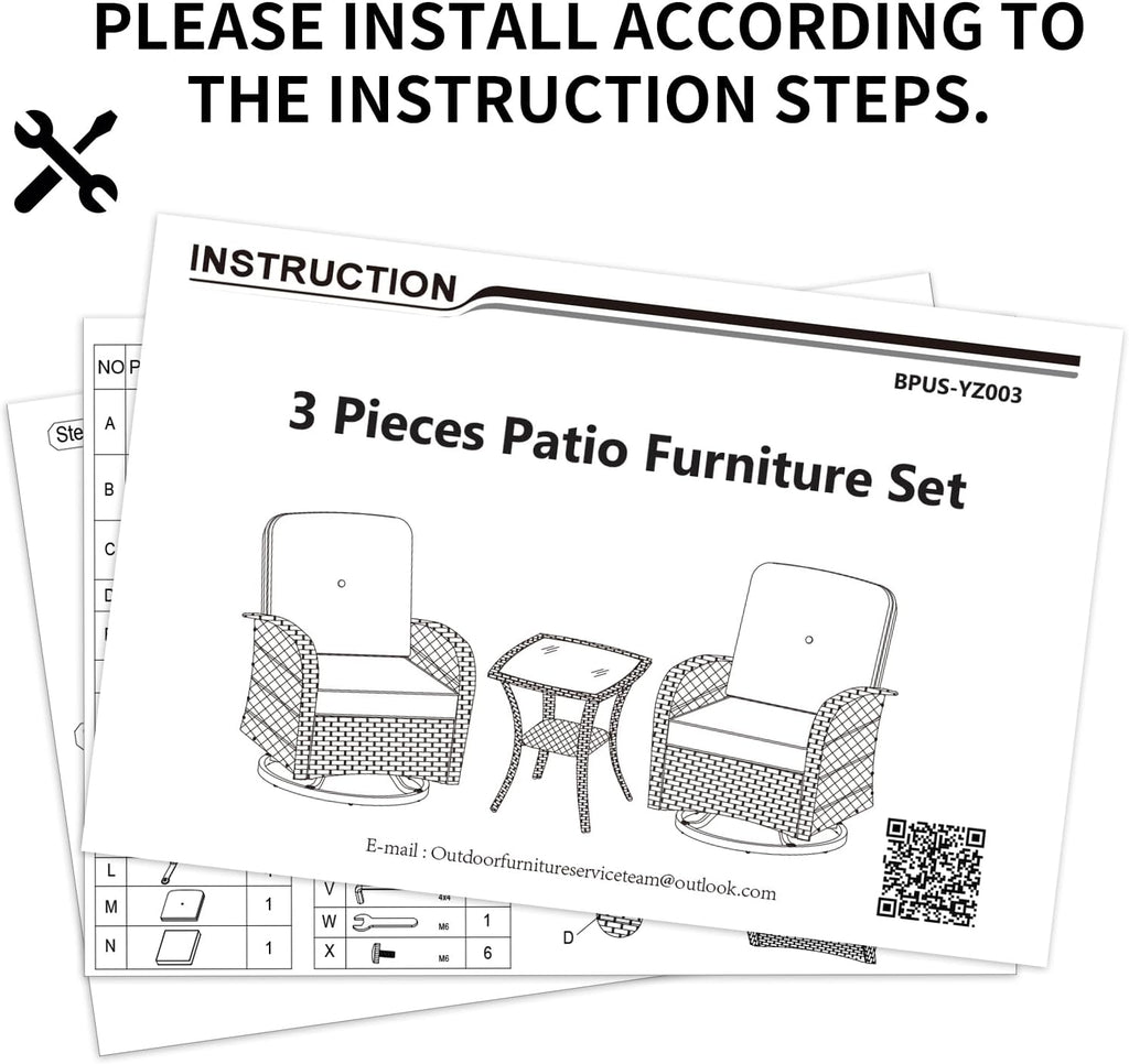 SHGJ&SOFT 3 Piece Patio Furniture Set, 2 Outdoor Swivel Rocking Chairs with Side Table, Wicker Glider Chairs, All-Weather Rattan Bistro Set for Porch, Deck, Pool (Brown, Brown Open-Weave Rattan)