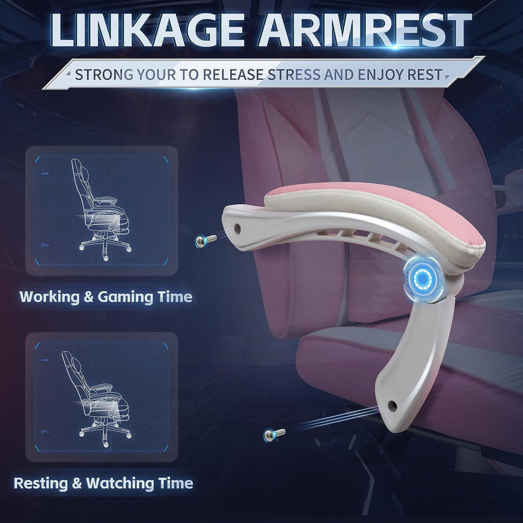 DL-win Video Gaming Chairs for Adults, Gamer Chair with Footrest, High Back, Big and Tall Gamer Chair's with Massage Lumbar Support, 360° Swivel Height Adjustable Computer Chaires, Pink