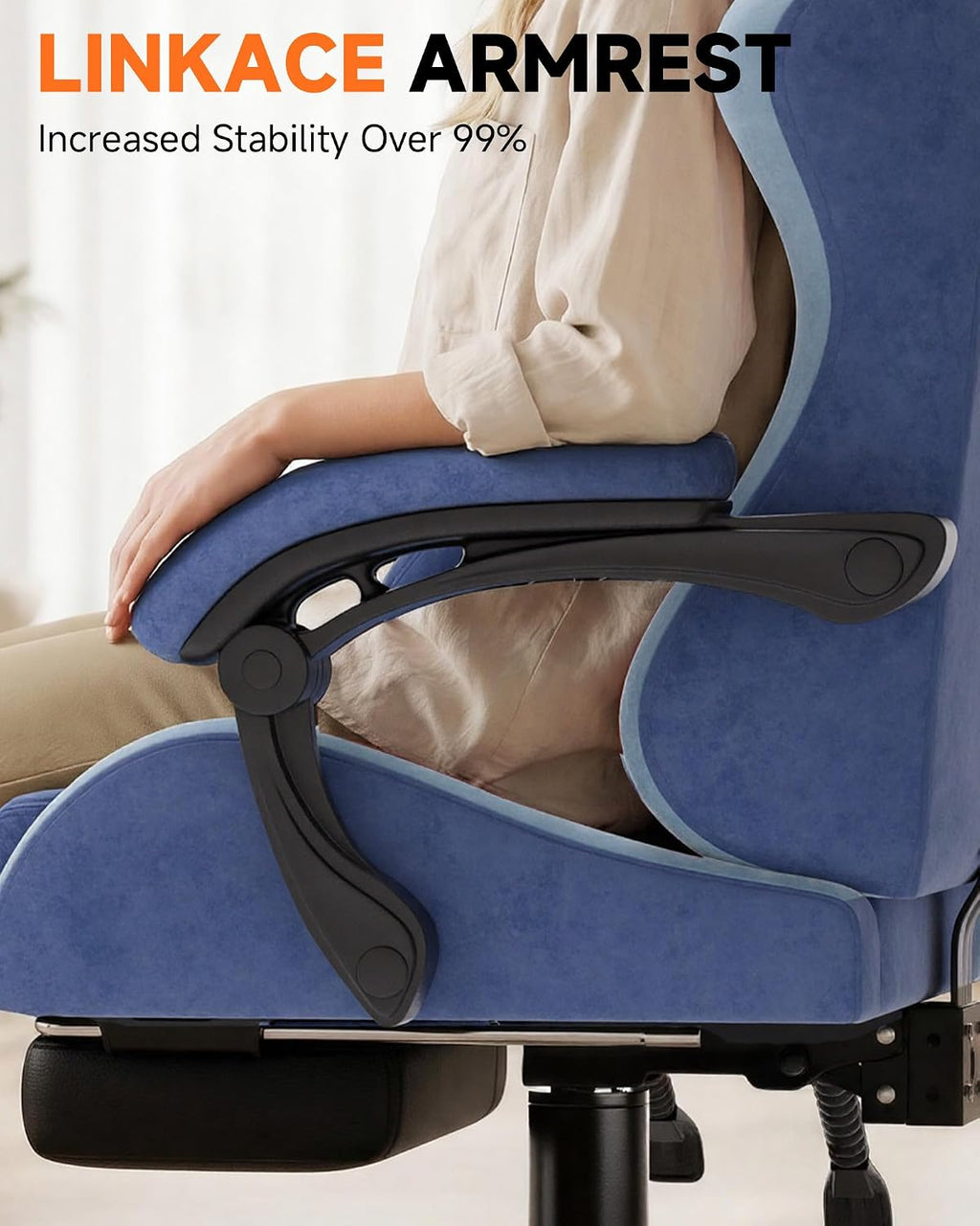 GTPLAYER Gaming Chair with Footrest, Computer Gaming Chair for Adults and Kids, Height Adjustable Gamer Chair with 90-155° Recline & Removable Headrest Lumbar Support,Performance Fabric Blue