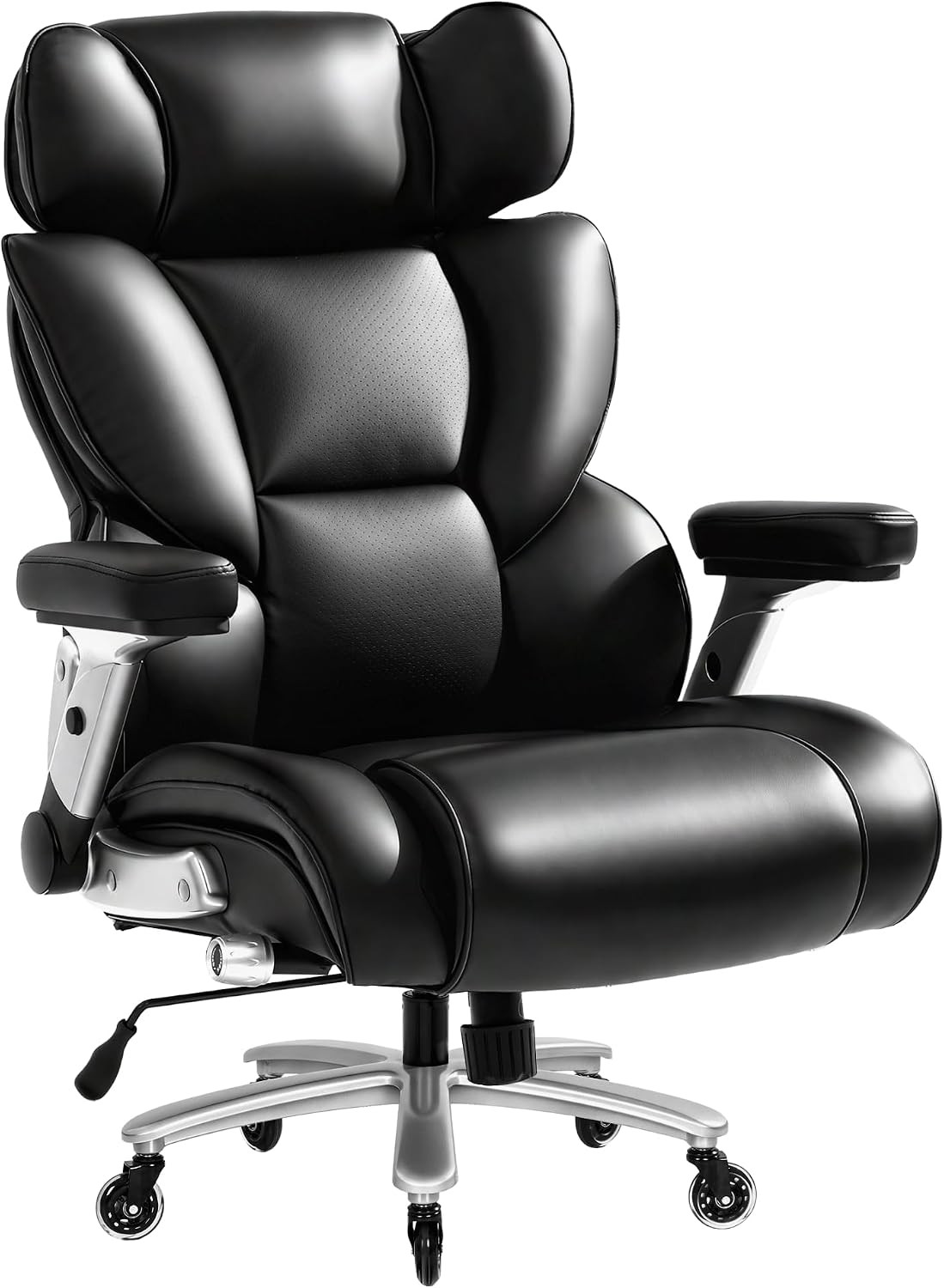 FLEXISPOT 600lbs Big and Tall Office Chair for Heavy People, Heavy Duty Computer Desk Chair with Dynamic Lumbar Support 2D Armrest Blade Wheels, Chairs for Home Office Gaming Working, Leather, Black